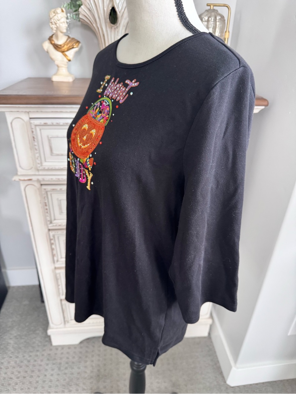 Quacker Factory “I Want Candy” Halloween Top Women’s Medium - Picture 6 of 6